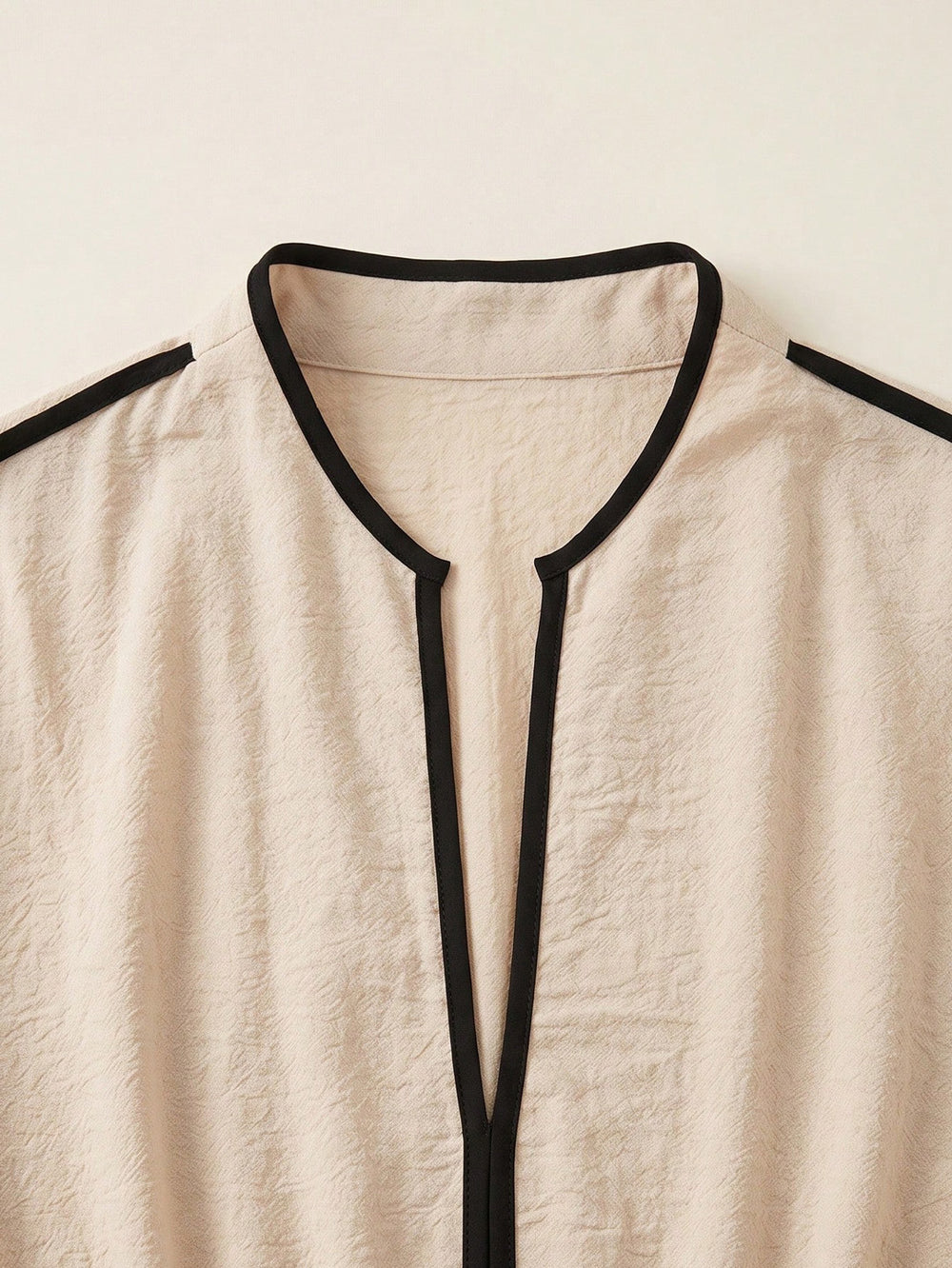 Exportnew arrivalshirt long skirt contrast color trim stand collar half placket three-quarter sleeves flap pocket pants cotton and linen women's dress