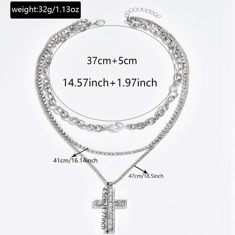 European and american cross-border jewelry: fashionable, light luxury, full diamond cross pendant necklace, multi-layered punk minimalist choker