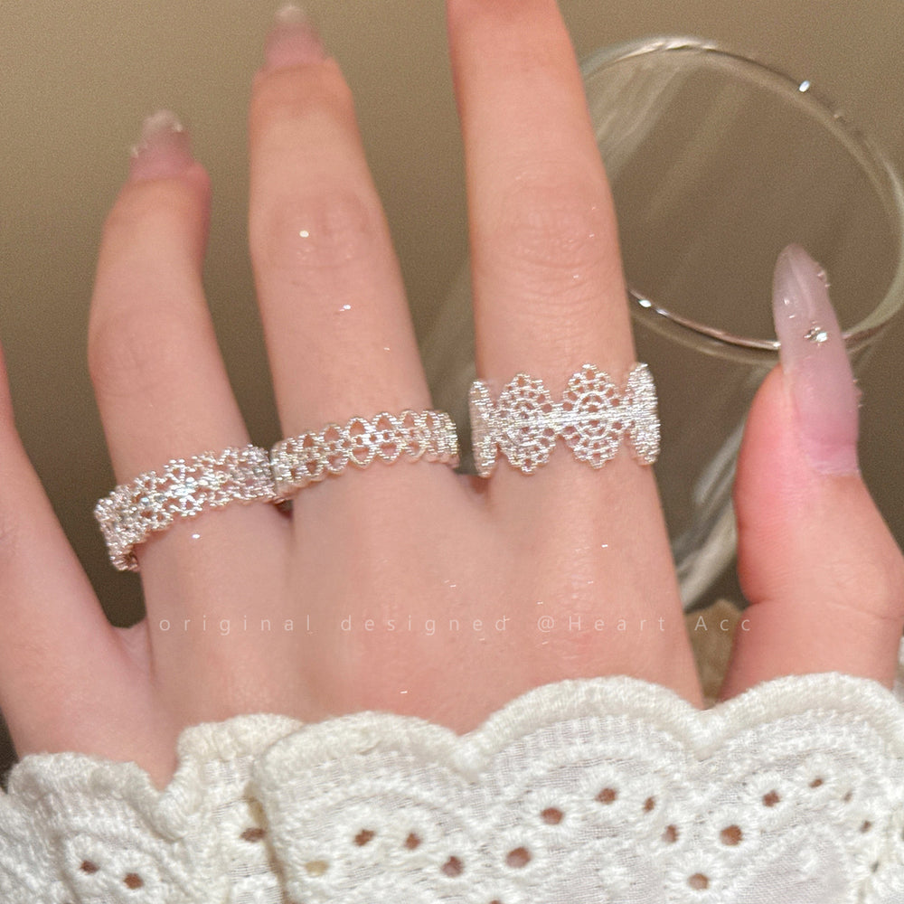 Palace style lace zircon open ring accessible luxuryniche style design classy sense index finger ring elegant ring for women