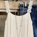 Exportfashion gentle style topsstereo white flower lace shoulder strap double layerloosedraped sleeveless suspender back
