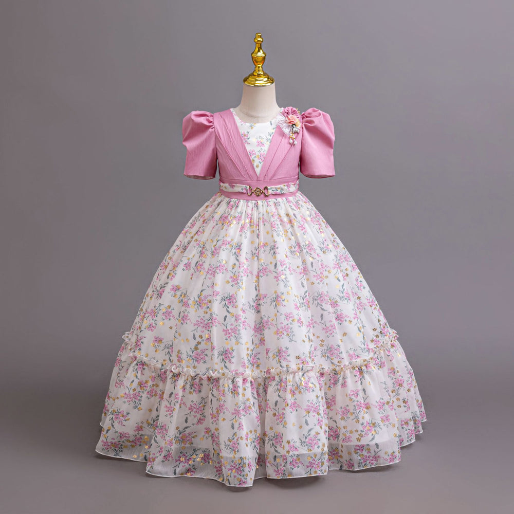 Export ready-made kids dress chiffon floral princess dress little girl model catwalk dress kids dress