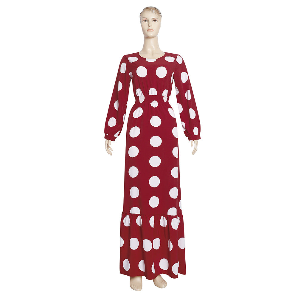 Fashionable chiffon long-sleeve polka dot tiered dress - plus size african women's clothing - perfect for , , and european & american markets