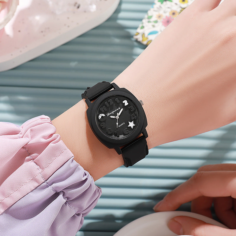 Wholesale foreign trade silicone embossed watch fashion casual women's square quartz watch with simple candy color strap