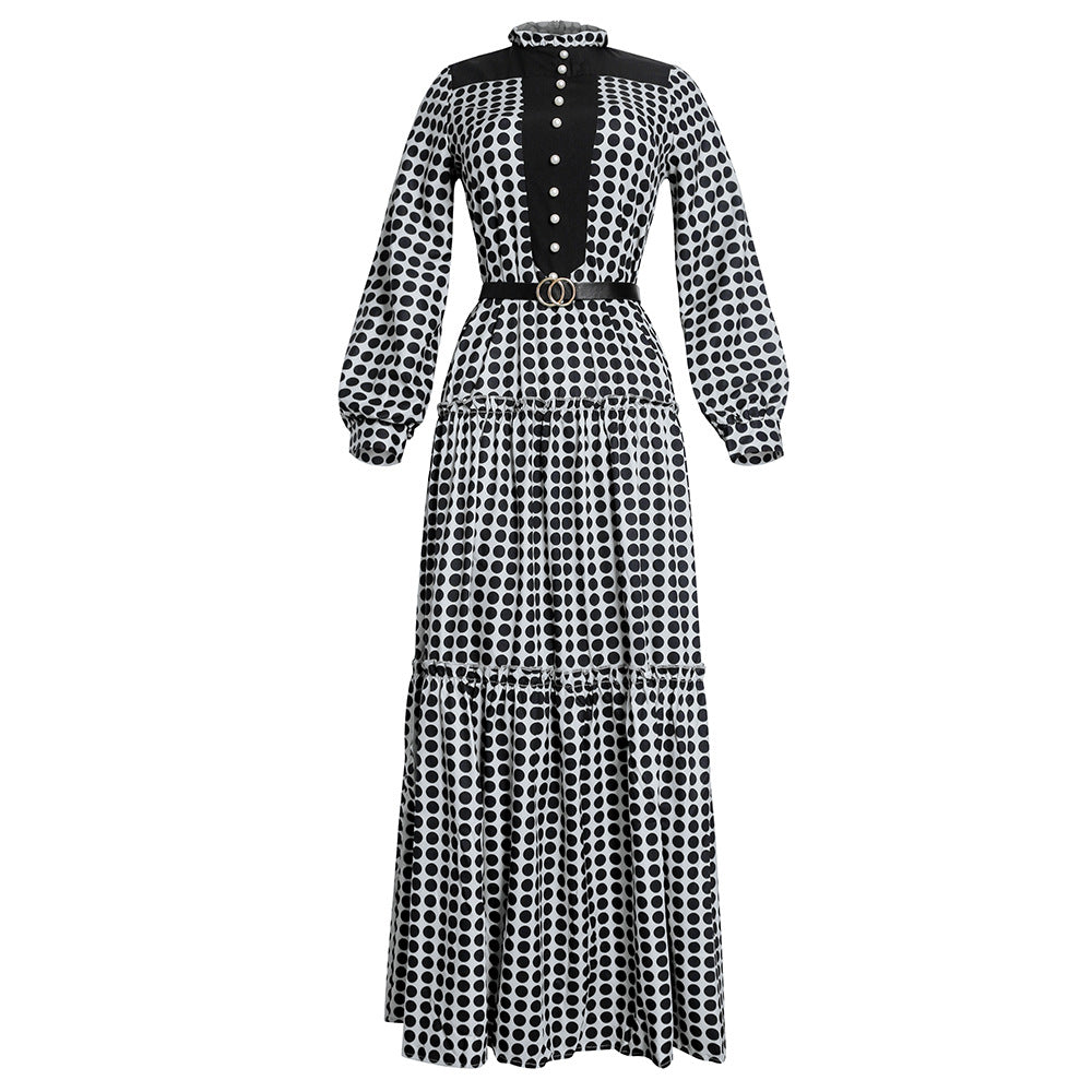 Aliexpress african plus size women's fresh and sweet dress pearl polka dot cake european and american  long skirt
