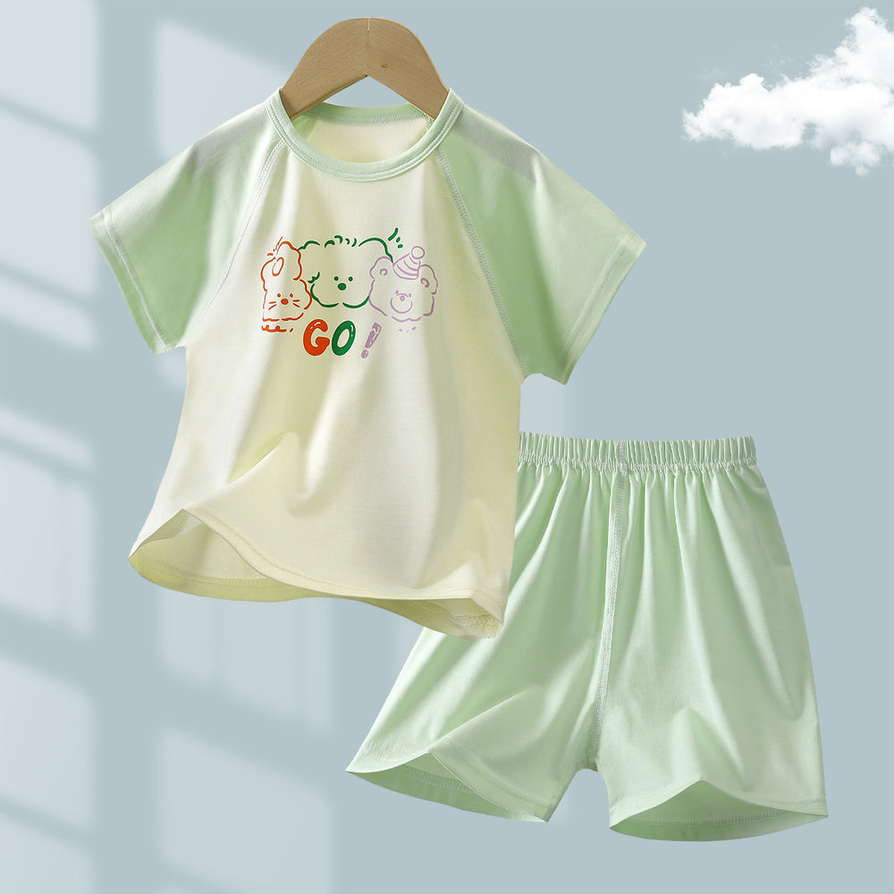 Yishimei summer new arrivalkids men's and women's small and medium-sized children's category a boneless tencel lyocell short-sleeved home clothes set