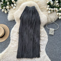 Korean style tassel trim a-line midi skirt - women's 2026 summer high-waisted commute chic tassel skirt