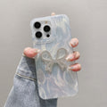 Feather yarn silver is suitable for apple 16pro bow chain mobile phone case iphone14/13 laser hard pc protective case