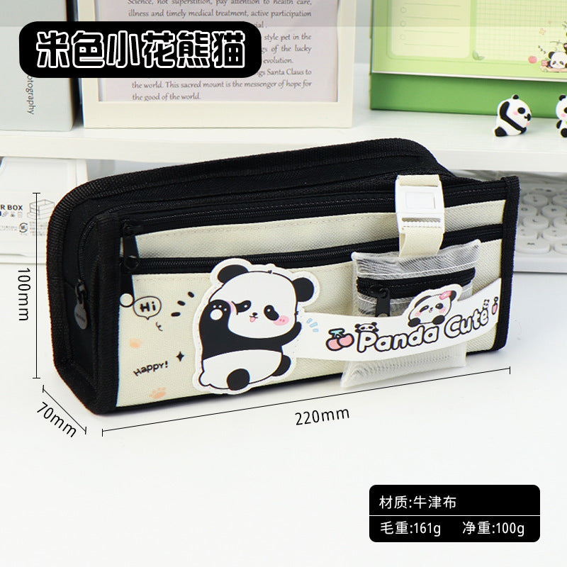 Cross-border panda pencil bag large capacity ins high value cute pencil case multi-layer stationery box primary school students stationery bag