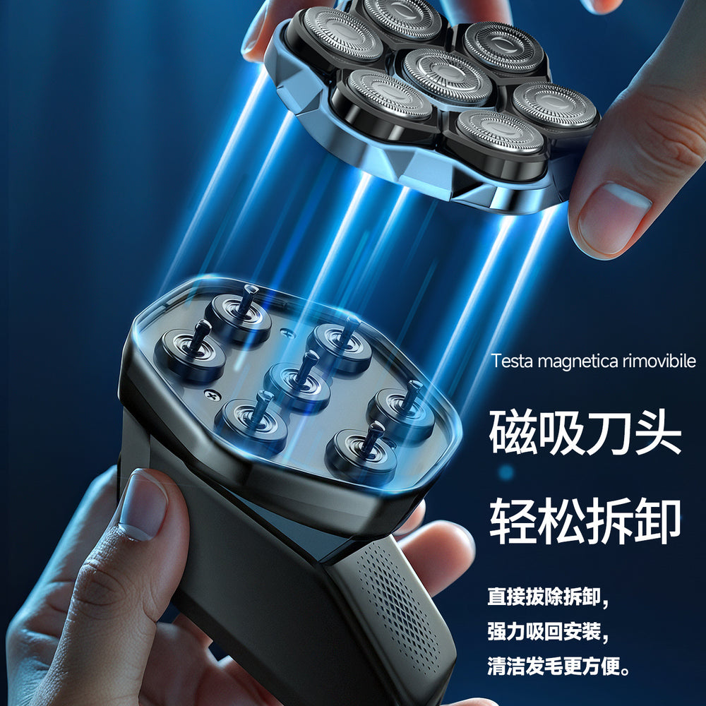 Personalized magnetic seven-blade bald head handy gadget self-service bald head special fast charging washable electric hairdressing shaver