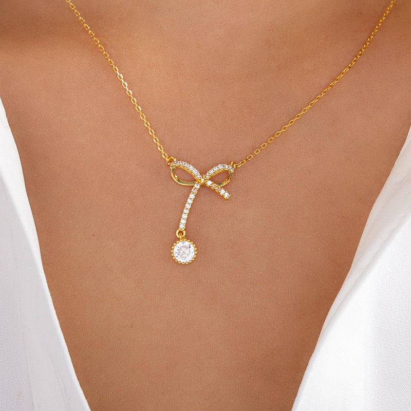 Wholesale luxury necklace fashion cross-border jewelry women's personalized alloy diamond ball minimalist versatile autumn and winter sweater necklace