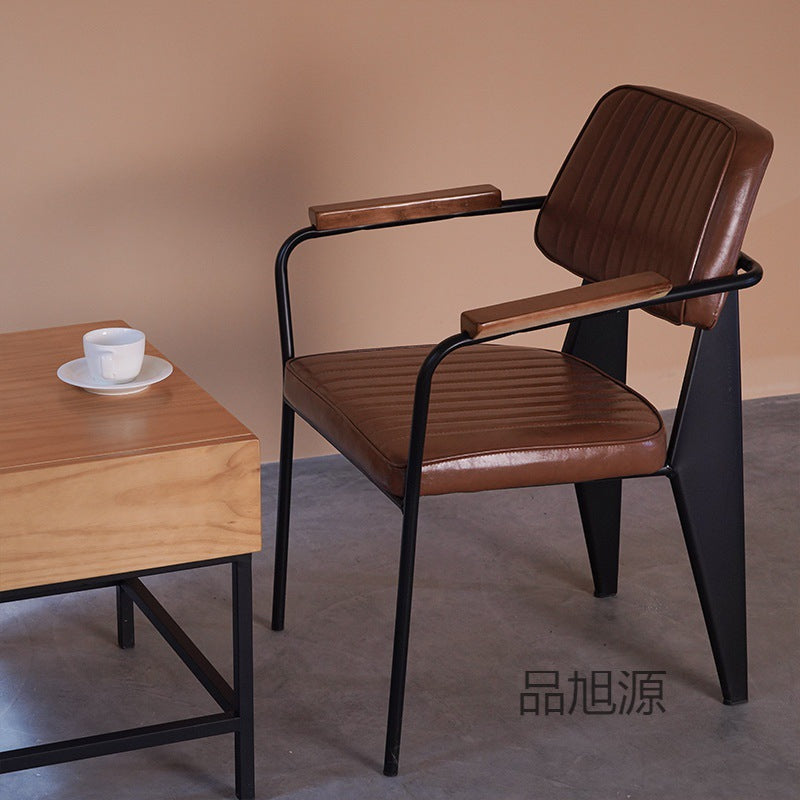 American industrial style restaurant wrought iron dining chair retro cafe casual armrest chair barbecue hot pot shop leather chair