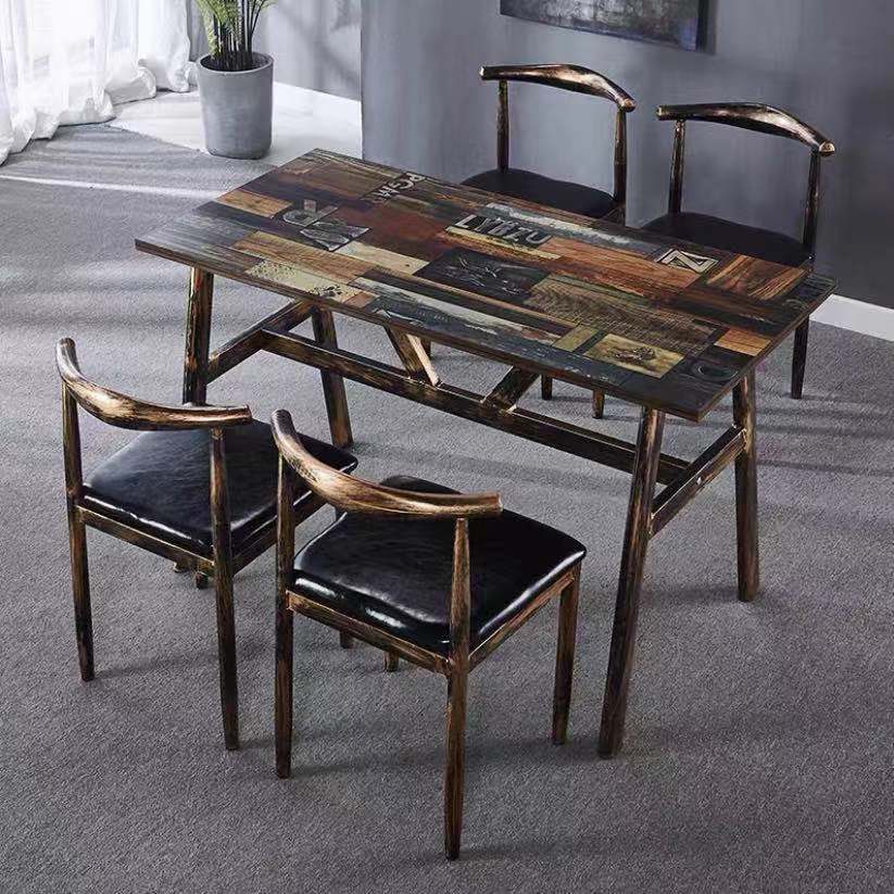 Retro dining table and chairs, hotel canteen, restaurant table, noodle shop, snack bar, barbecue hot pot restaurant, fast food table and chair combination