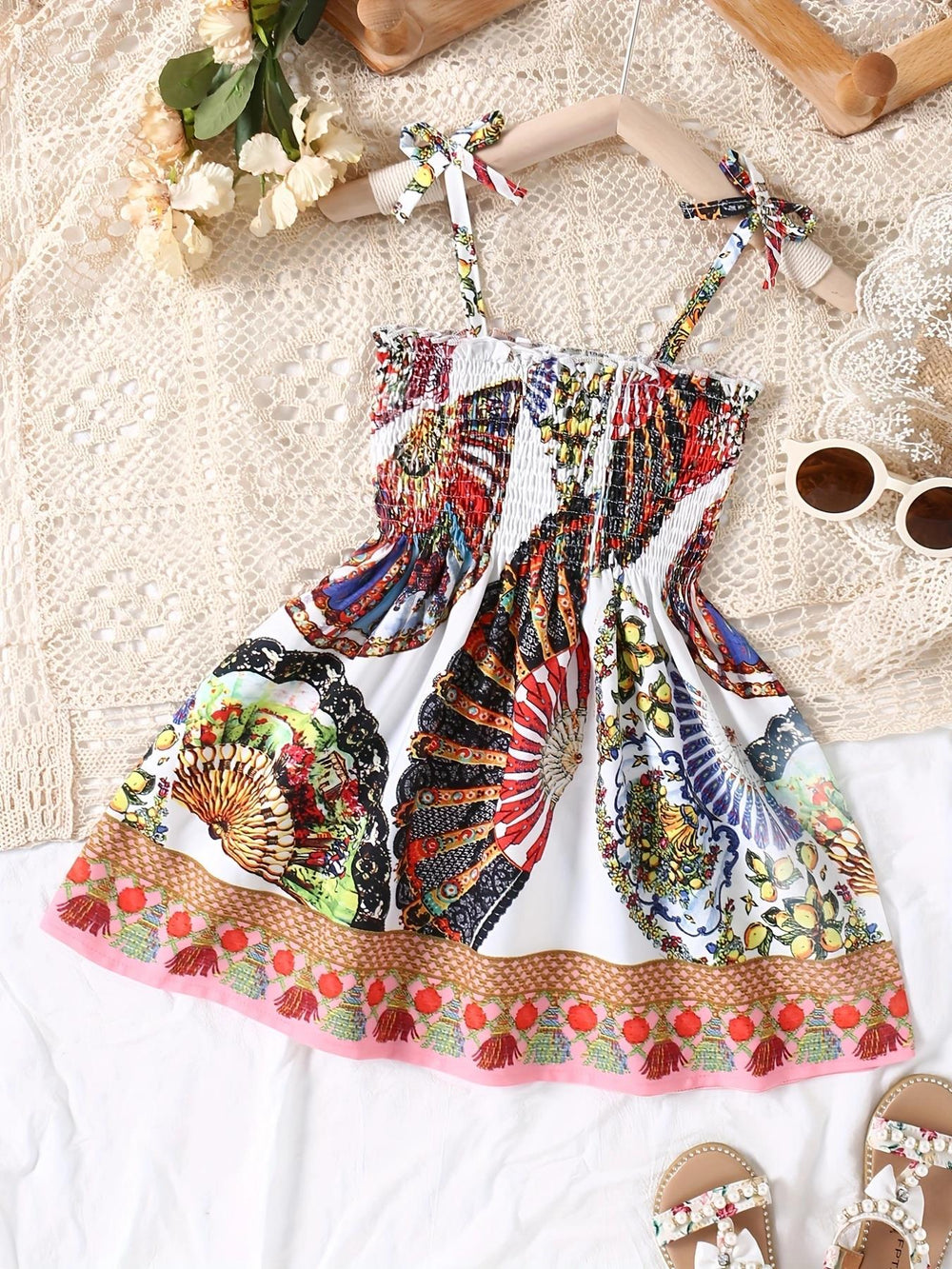 summer new girls' camisole dress with ruffle detail, vintage style, beach vacation dress - wholesale