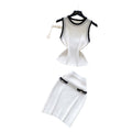Trendy twee twee style two-piece set for women: autumn fashion color block crew neck sleeveless knit top & bodycon mini skirt