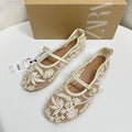 Za's 2025 new women's flat mary jane shoes, featuring embroidered chinese-style closed-toe white sandals