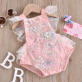 European and american cross-border e-commerce new arrival: girls' baby romper with mesh lace, beaded appliqué, and tie closure