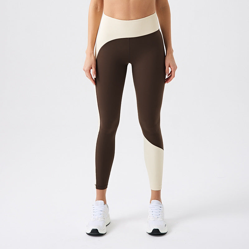 Eco-friendly recycled yoga pants - high-waisted, color block, 7/8 length, butt-lifting, shaping, tight-fit, peach lift, running, workout, and fitness leggings