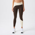 Eco-friendly recycled yoga pants - high-waisted, color block, 7/8 length, butt-lifting, shaping, tight-fit, peach lift, running, workout, and fitness leggings