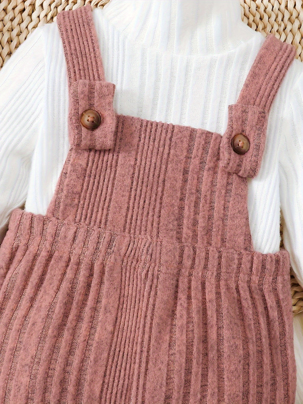girl fashion style thickened brushed knitting turtleneck tops + overalls hat children's suit three-piece set