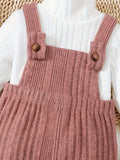 girl fashion style thickened brushed knitting turtleneck tops + overalls hat children's suit three-piece set