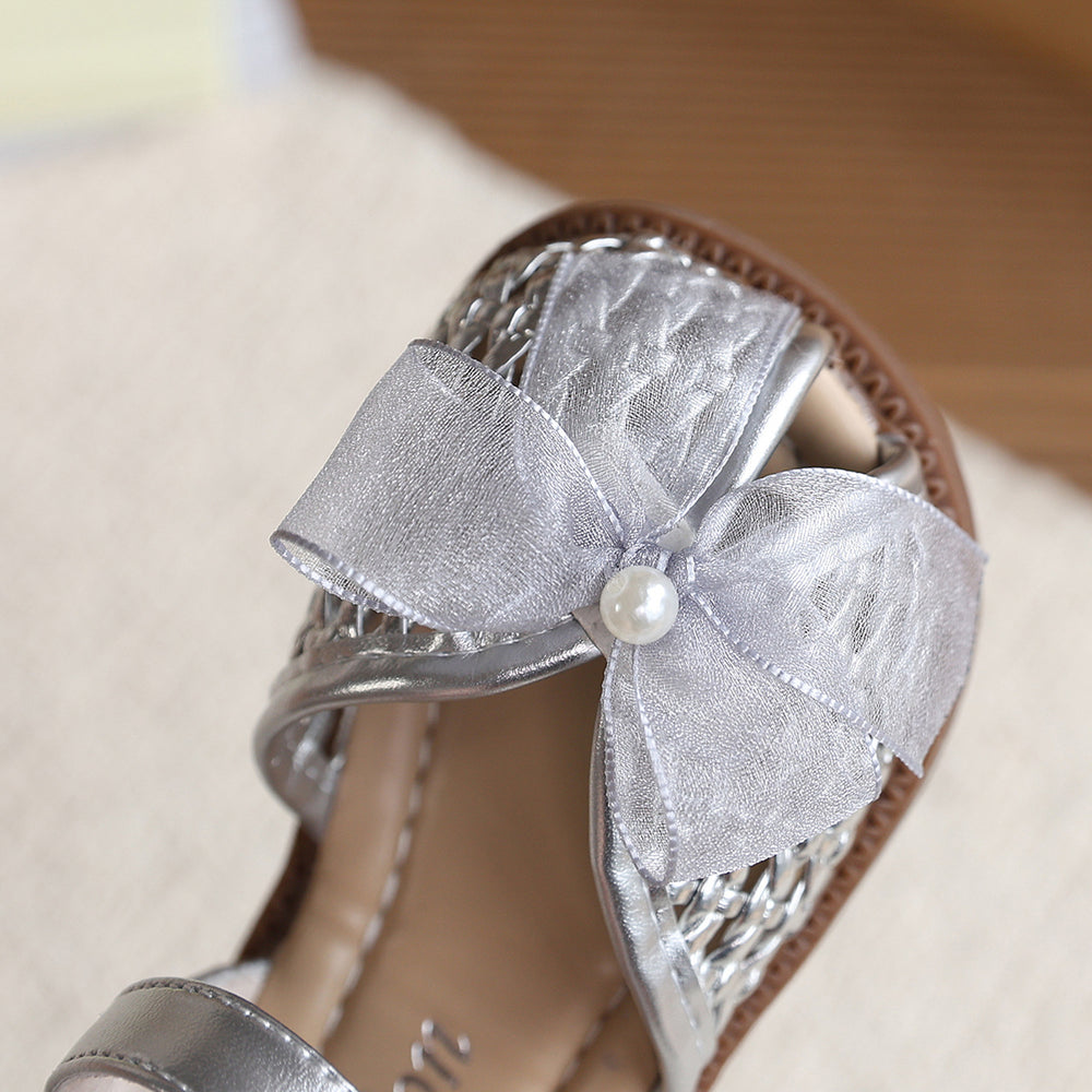 Vancahao kids' woven closed-toe sandals,  summer new korean style bowknot girls' princess beach sandals