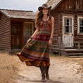Northwestern cowboy style vintage print maxi dress - cross-border exclusive v-neck high-waisted dress