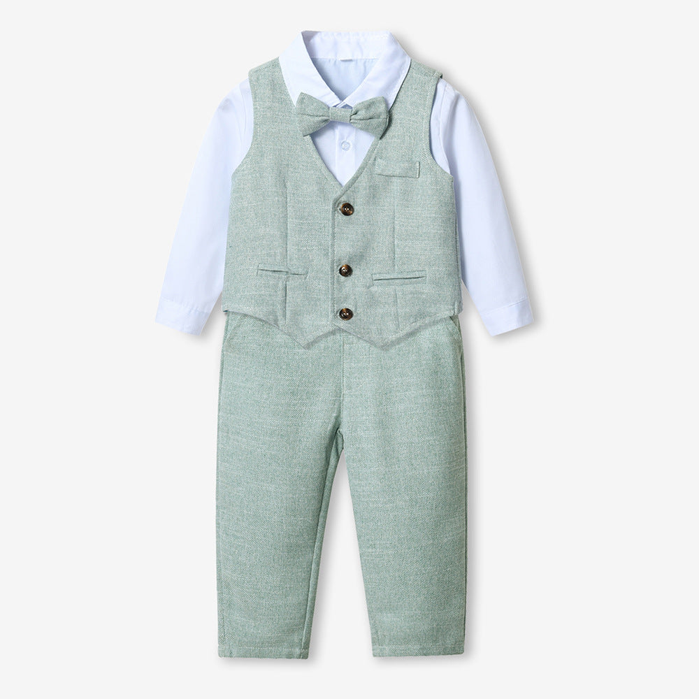 Spring & fallkids small suitsuitboyplaidboy baby suit handsome first birthday flower girl dress performance costume