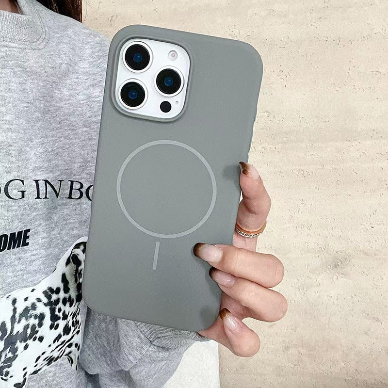 Suitable for iphone16pro thin ring magnetic liquid silicone mobile phone case apple 17air anti-fall pure color protective cover