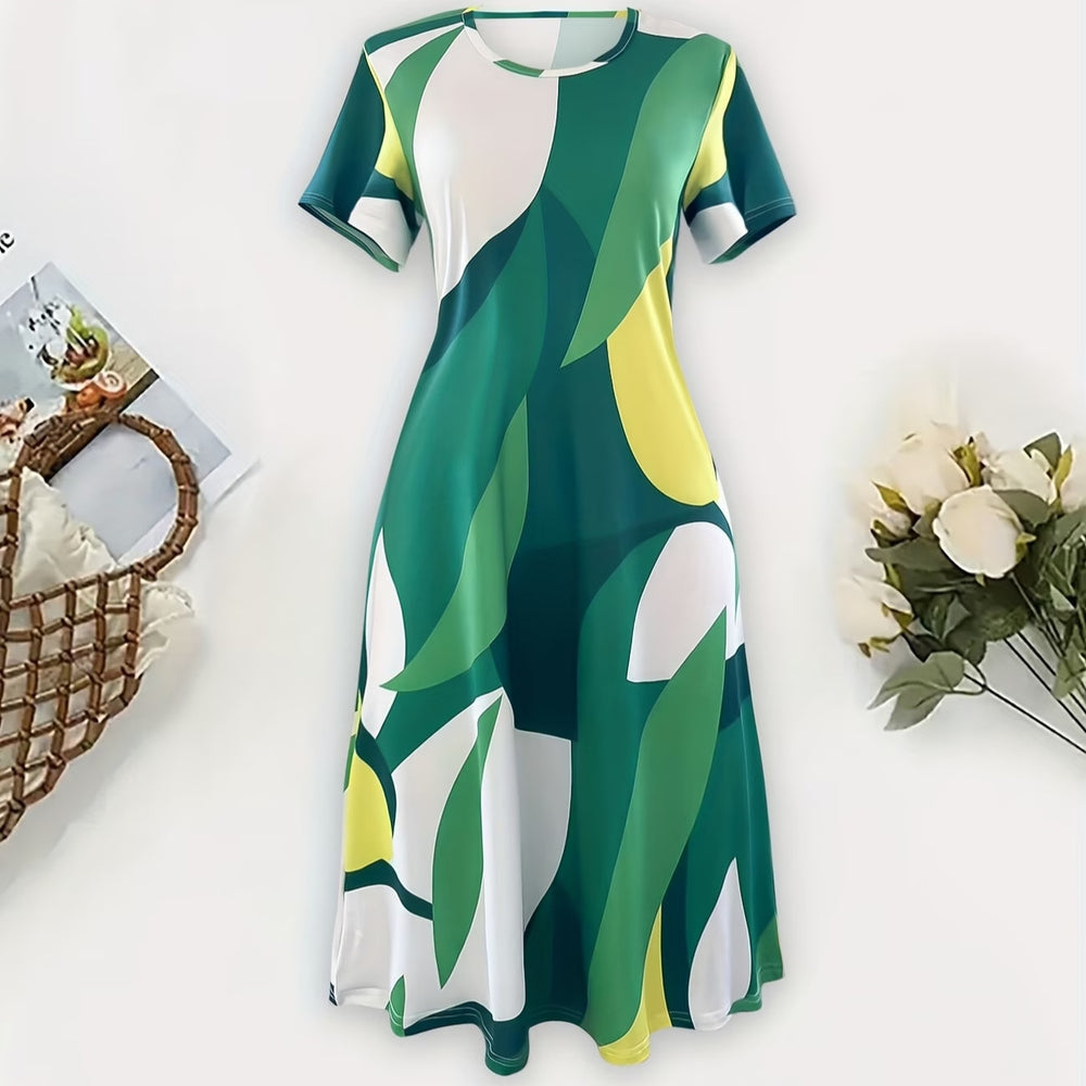 wholesale women's short-sleeved dresses, fashionable women's dresses for spring, summer, and autumn, new cross-border printed designs