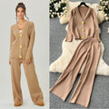 Premium chanel-inspired two-piece set for women: versatile knitted cardigan with metal button detail and casual pants - perfect for autumn and winter