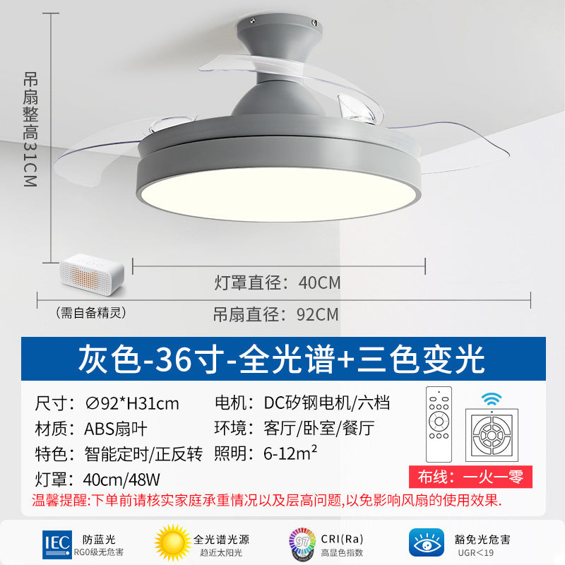 Zhongshan Lighting Fan Light 2025 New Home Living Room Invisible Ceiling Fan Light Nordic Restaurant Simple Fan Chandelier