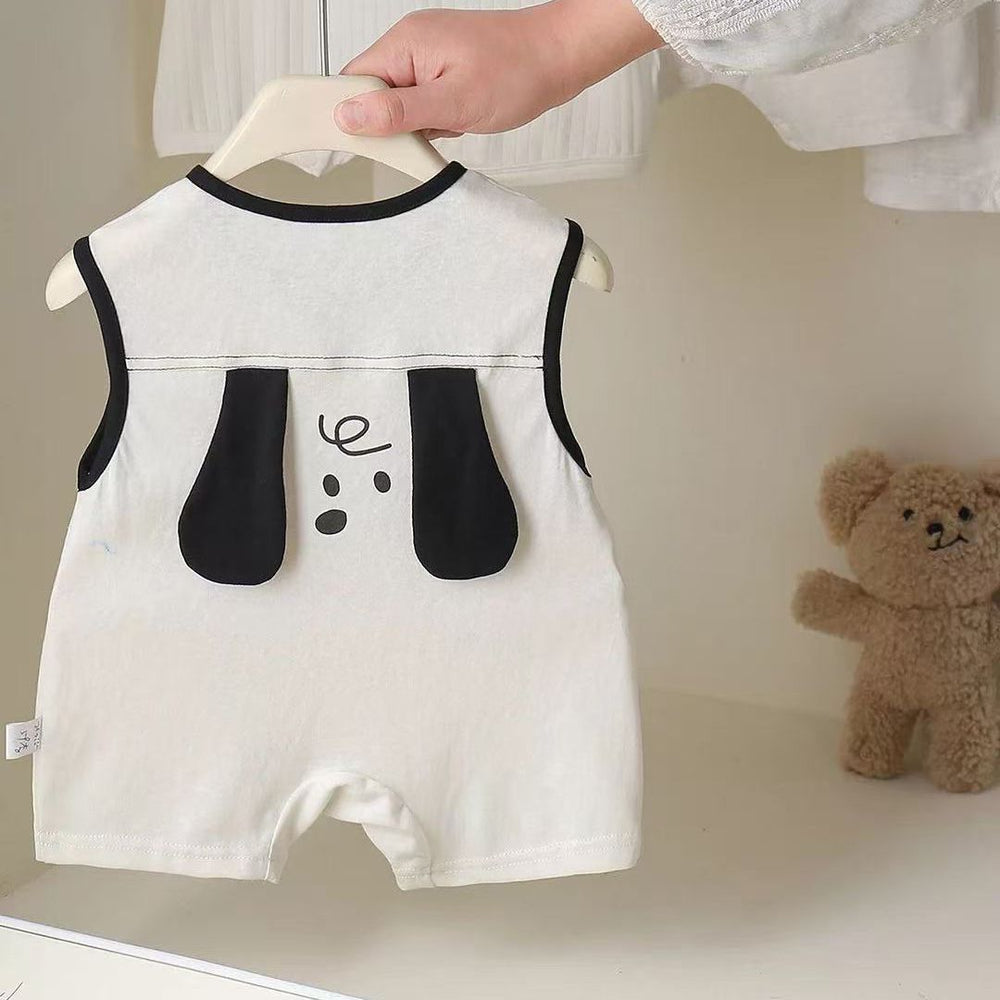 Summer newborn baby simple cartoon dog sleeveless romper - lightweight baby bodysuit - sleeveless onesie - crawling suit