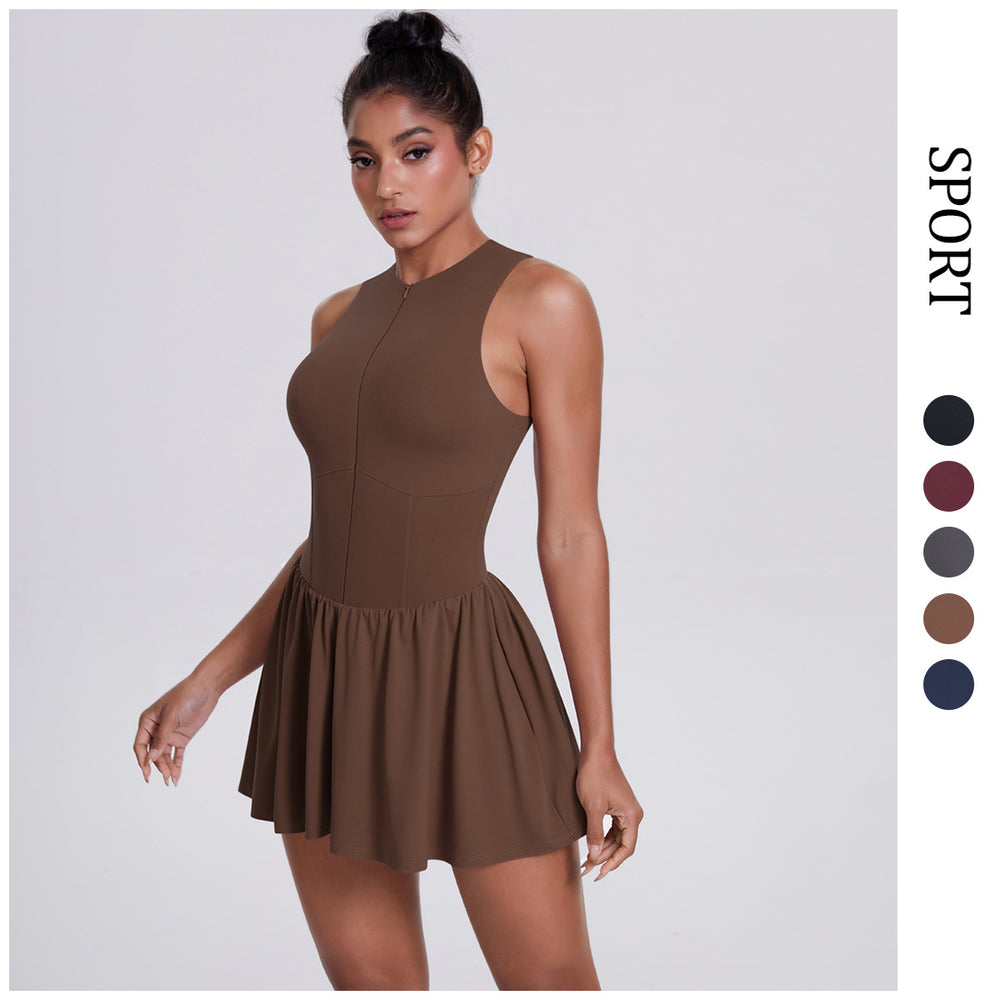 Cloud-feel half-zip fake two-piece yoga one-piece skirt running outdoor running fashion tape bottom a-line skirt tennis