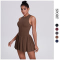 Cloud-feel half-zip fake two-piece yoga one-piece skirt running outdoor running fashion tape bottom a-line skirt tennis