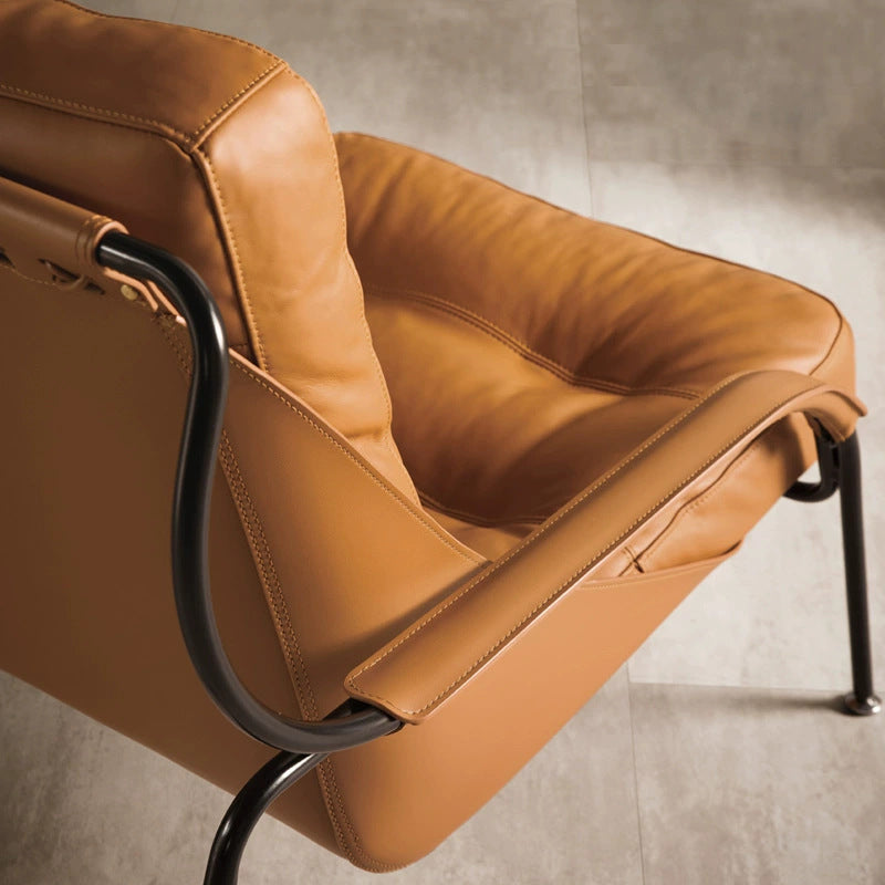 Italian light luxury leather single sofa chair, industrial style casual chair, orange living room designer single chair, negotiation chair