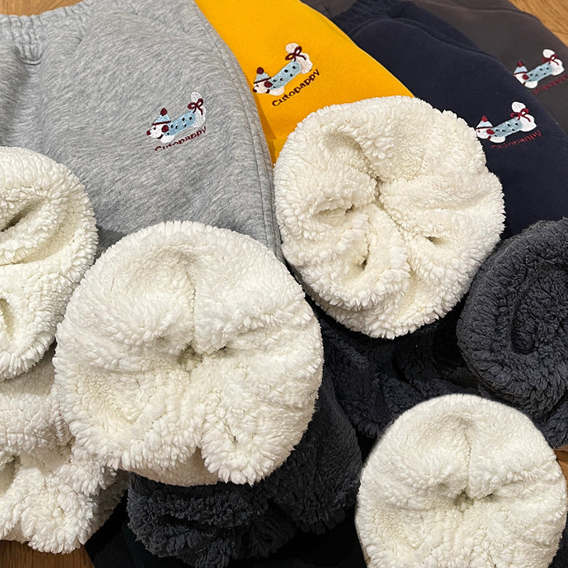 Autumn/winter girls' trendy fleece-lined thickened cotton pants, korean style warm outerwear casual trousers for baby girls, children's clothing