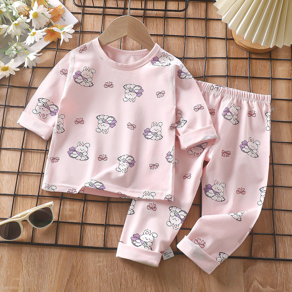 Kids' pajama set spring lycra cotton baby underwear boys' loungewear girls' thermal underwear children's clothing wholesale