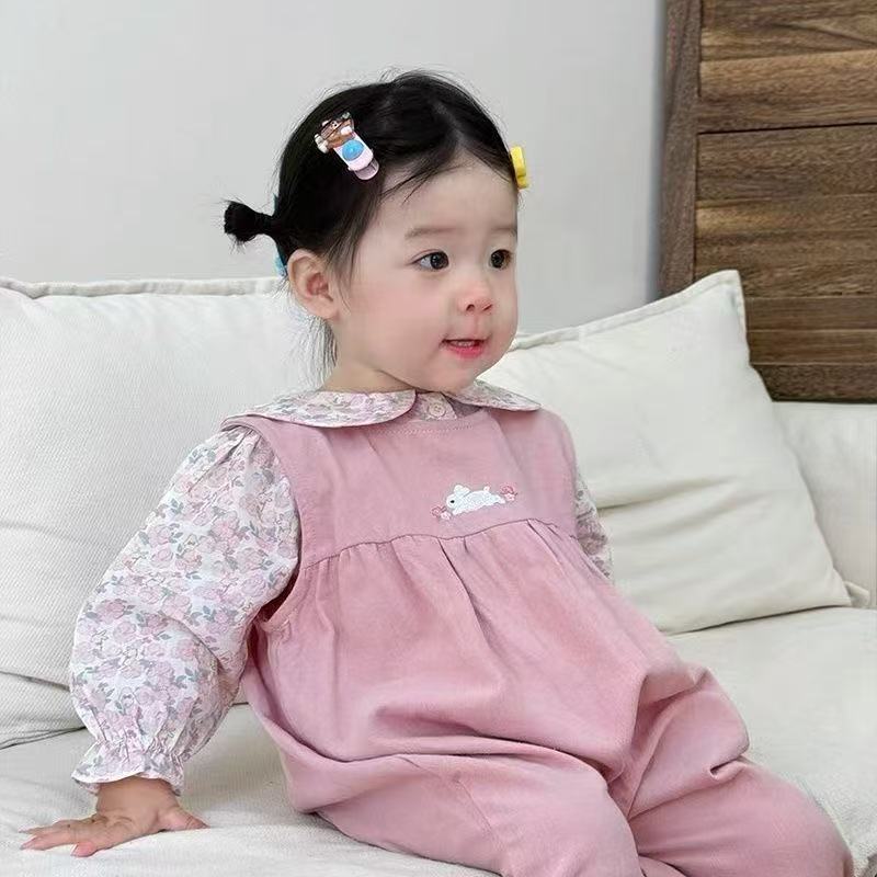 Baby overalls spring and autumn baby suit girl autumtwo-piece setsweet floral doll shirt outing suit