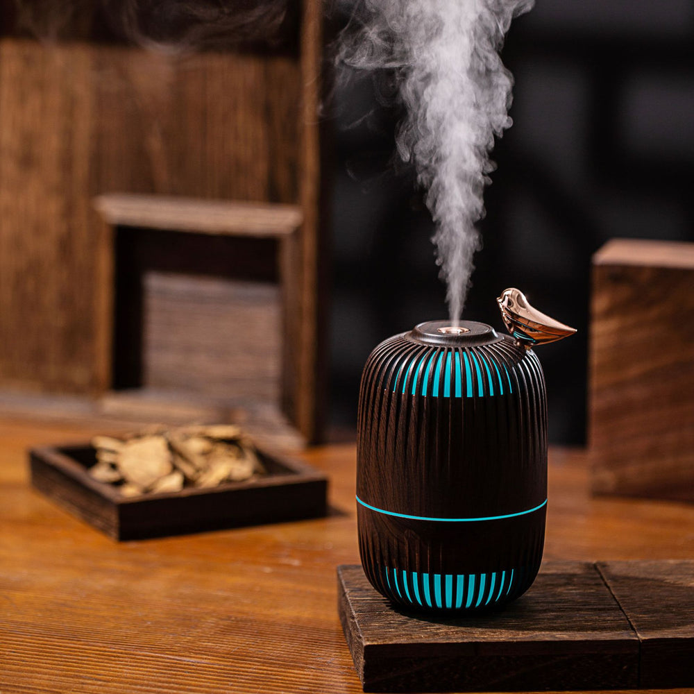 2024 new cross-border wood grain humidifier, usb powered desktop humidifier with high mist output, color-changing aroma diffuser