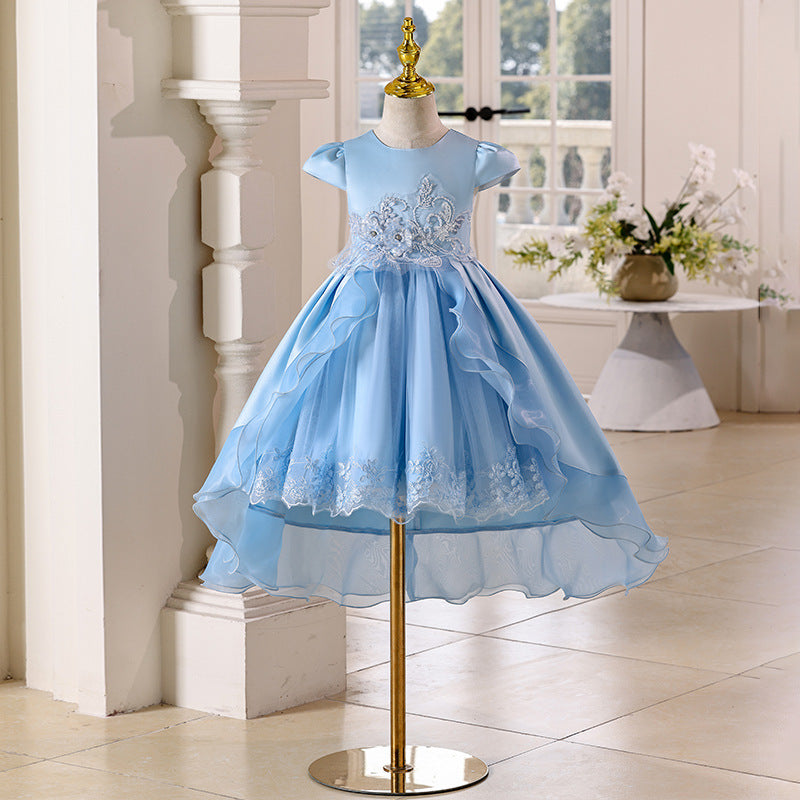 Amazon in stock girls' children's dress satin children's day tail runway princess dress girls' dress cross-border children's clothing