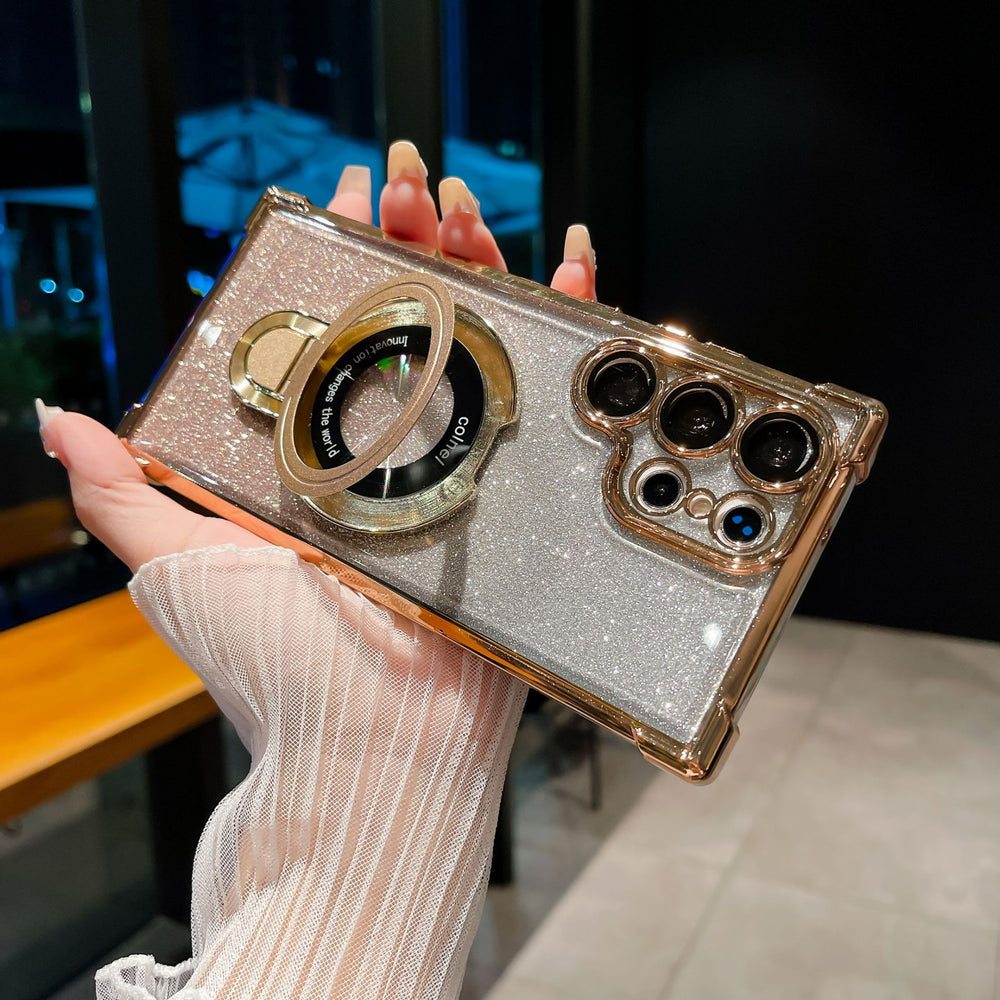 Suitable for samsung s26ultra bracket mobile phone case electroplated four-corner airbag anti-fall s25u lens film s24plus