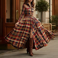 cross-border e-commerce european and american women's clothing: new summer collection - fashionable, casual, and elegant plaid notch collar slim-fit dress