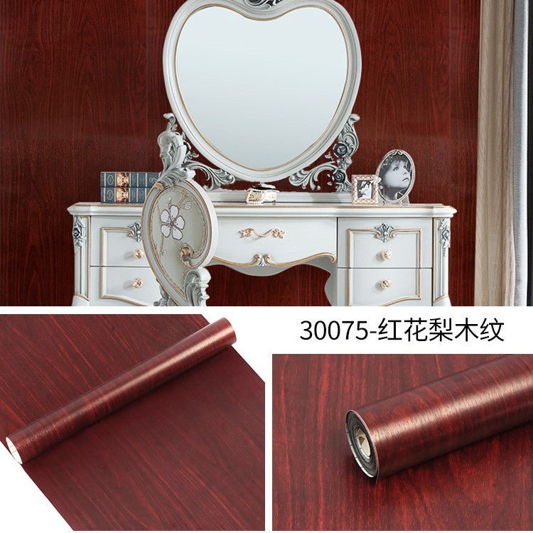 Cross-border exclusive wallpaper self-adhesive waterproof imitation wood grain pvc cabinet tables and chairs seamless furniture transformation sticker instant sticker