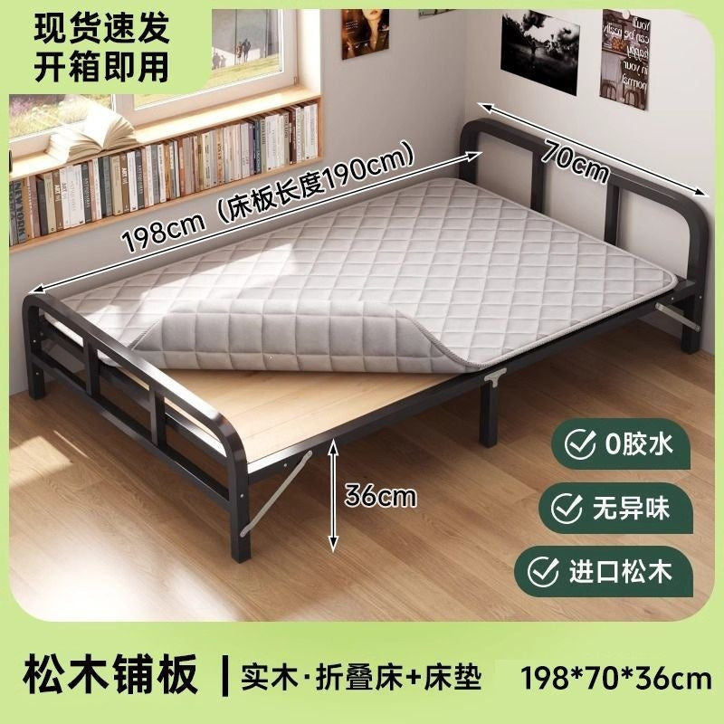 Steel and wood foldable bed single bedfor homeadult lunch break simple bed double bed 1.2m dormitory rental iron bed