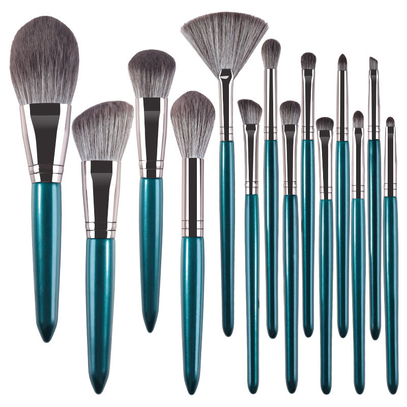 14-piece makeup brush set with wooden handles - soft fiber bristles, beginner-friendly, complete beauty tool kit, includes eyeshadow, detail, and blending brushes