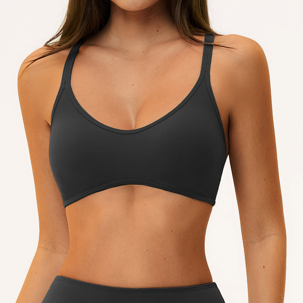 European and american sports bra women's butter fabric collar cross beautiful back outwear pilates thin shoulder strap yoga intimates5560
