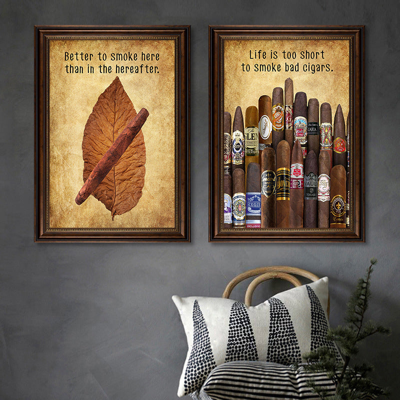 Cigar decorative painting industrial style bar foreign wine whiskey retro poster hanging painting club wine cellar tobacco and alcohol row mural