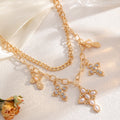 Punk imitation pearl necklace wholesale european and american cross-border multi-layer cross pendant accessible luxury high-end sense of stacking clavicle chain