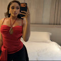 European and american style ins cross-border fashion pure color women's clothing pleated thin strap halter t-shirt sleeveless summer backless wrap top