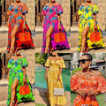2025 new spring/summer cross-border amazon fashion: women's printed slit bandeau halter v-neck maxi dress